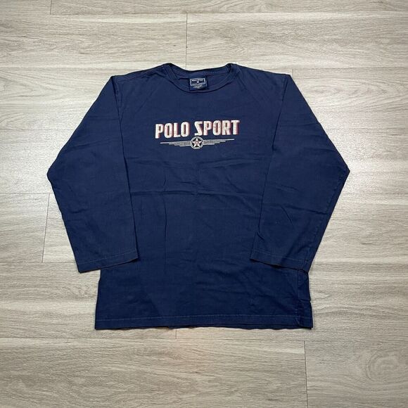 Vintage Polo Sport Shirt Mens Extra Large Blue Long Sleeve Graphic - Picture 1 of 8
